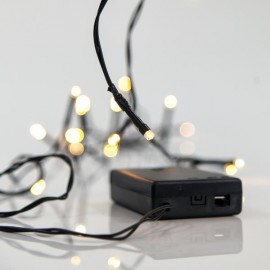 Line of 20 Led with Battery Green cable Warm 