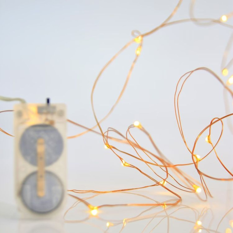 Σειρά 12 Mini LED Μπαταρίας 2×CR2032 Μπρονζέ Χάλκινο Καλώδιο Θερμό Λευκό IP20