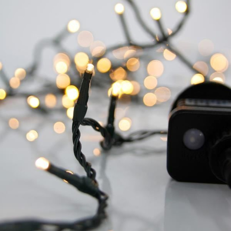 Σειρά 100 LED 3 mm 31 V — Θερμό Λευκό, Πράσινο PVC Καλώδιο, 8 Προγράμματα, IP44