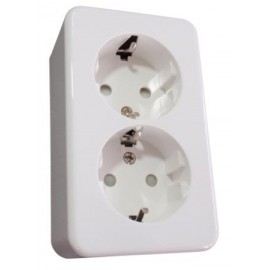 Socket Earthed Dual Wall mounted Mini Line White
